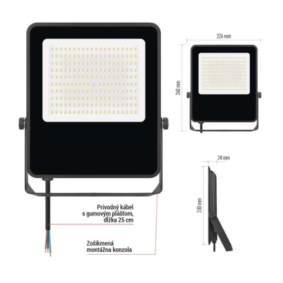 LED reflektor VISIO čierny, 100 W neutrálna biela
