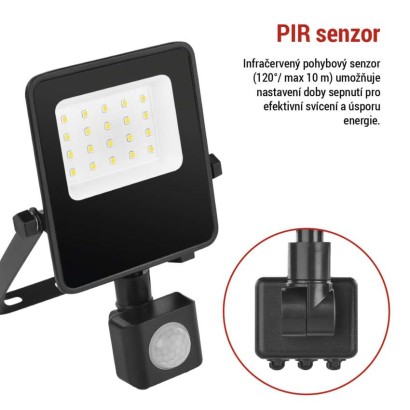 LED reflektor VISIO s pohybovým čidlem, 10 W, černý, neutrální bílá