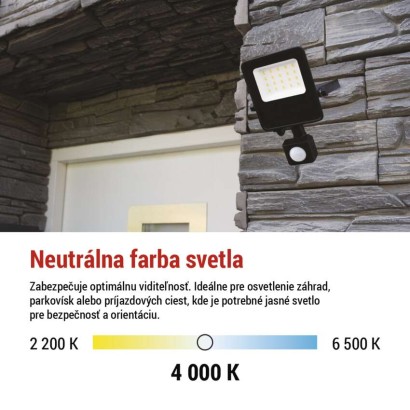 LED reflektor VISIO s pohybovým čidlom, 10W, neutrálna biela, čierný