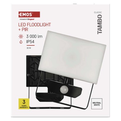 Naświetlacz LED TAMBO z czujnikiem PIR, 30 W, 3000 lm, czarny