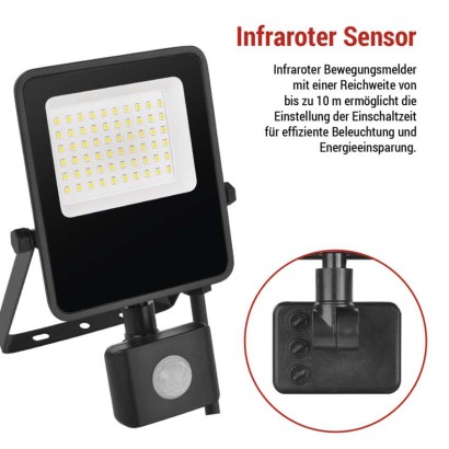 LED-Strahler VISIO mit Bewegungsmelder, 30 W, schwarz, neutral weiß