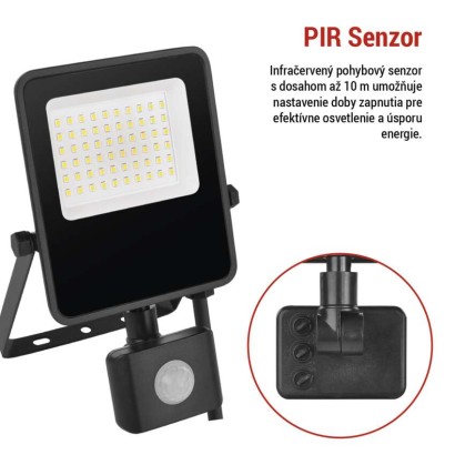 LED reflektor VISIO s pohybovým čidlom, 30 W, neutrálna biela, čierný