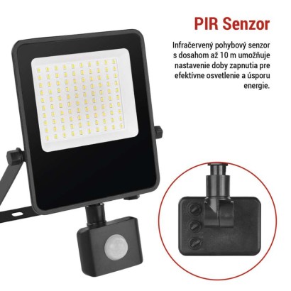 LED reflektor VISIO s pohybovým čidlom, 50 W, neutrálna biela, čierný