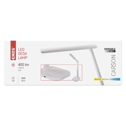LED stolní lampa CARSON, bílá