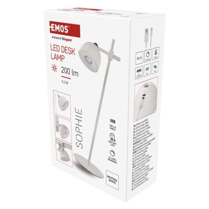 LED Schreibtischlampe SOPHIE, wiederaufladbar, weiss