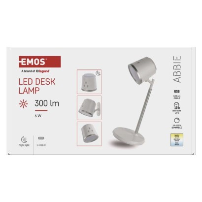 LED Schreibtischlampe ABBIE, wiederaufladbar, weiss
