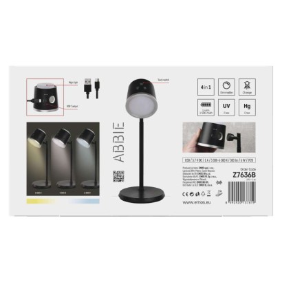 LED Schreibtischlampe ABBIE wiederaufladbar, schwarz