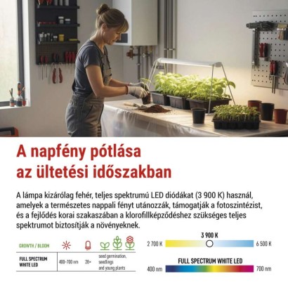 LED növénynevelő lámpa palántaneveléshez, teljes spektrum, 28 LED, időzítővel