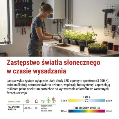 Lampa LED GROW do uprawy roślin - sadzonki 15 W, timer, biała