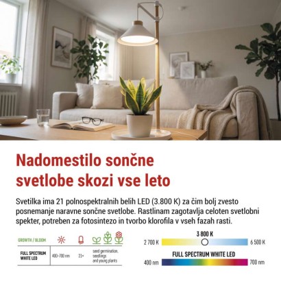 LED svetilka za rastline, polnega spektra, 21 LED diod, notranja, časovnik