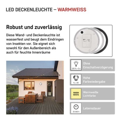 LED Deckenleuchte, rund, schwarz/weiss 14W warmweiss