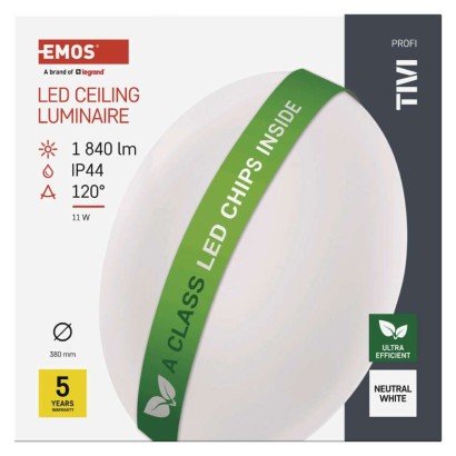 LED přisazené svítidlo TIVI, A CLASS, kruhové bílé 11W, IP44, neutrální bílá