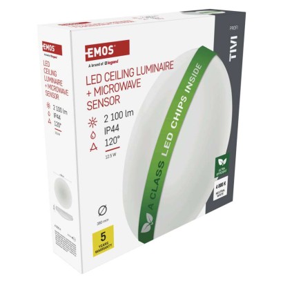 Oprawa sufitowa LED TIVI, MW sensor, okrągła biała 12,5W, IP44, neutralna biel, czujnik MW