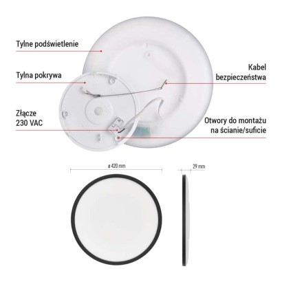 Oprawa LED FLORI okrągła, czarny, 22W, neutralna biel
