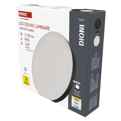 LED virsmas gaismeklis DIONI apaļš, melns, 15 W, ar mainīgu CCT