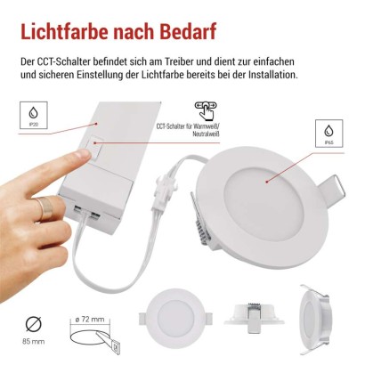 LED-Deckenspot LORI 4,5W 345LM IP65 CCT weiss