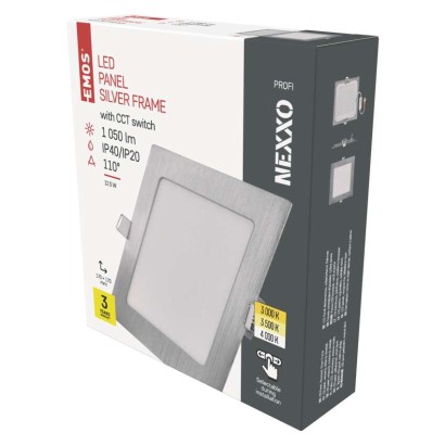 LED panel NEXXO, vgradni,  kvadratni, srebrn, 12W, nastavljiva CCT