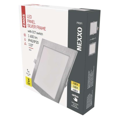 LED panel NEXXO, vgradni,  kvadratni, srebrn, 18W, nastavljiva CCT