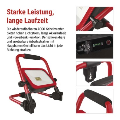 LED-Strahler ACCO, wiederaufladbar, tragbar, 35 W kaltweiss