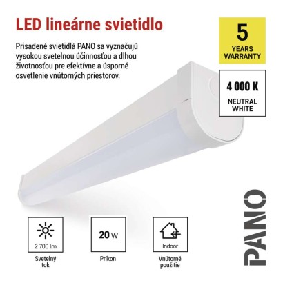 LED lineárne svietidlo PANO 20W, neutrálna biela