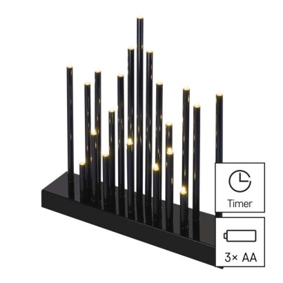 Dekoracje - świecznik czarny 20 LED, 27 cm 3x AA ciepła biel, IP20, timer