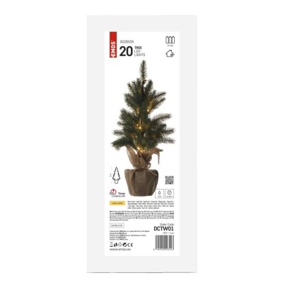 LED Ziemassvētku eglīte, 52 cm, 3x AA, lietošanai iekštelpās, silti balta, ar taimeru