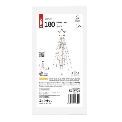 LED karácsonyfa, fém, 180 cm, kültéri és beltéri, meleg fehér, időzítő