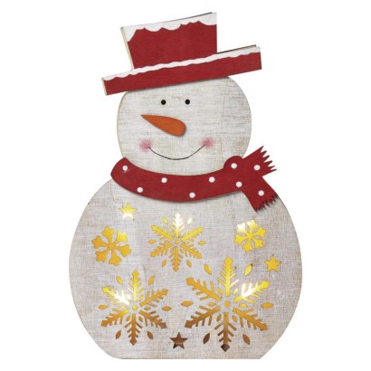 LED Weihnachts-Schneemann Holz, 30 cm, 2x AAA, Innen, warmweiss, Timer