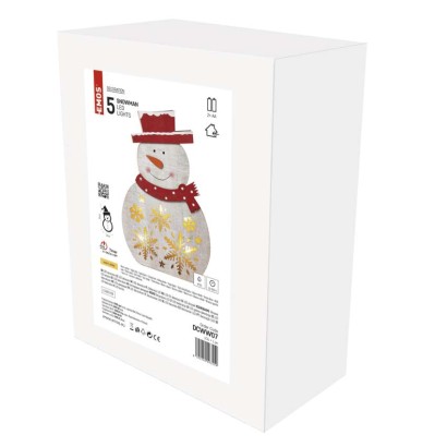 LED Weihnachts-Schneemann Holz, 30 cm, 2x AAA, Innen, warmweiss, Timer