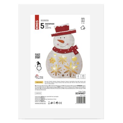 LED Weihnachts-Schneemann Holz, 30 cm, 2x AAA, Innen, warmweiss, Timer