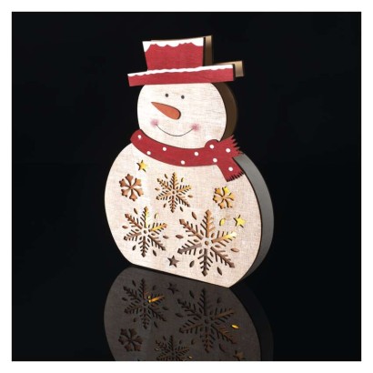 LED Weihnachts-Schneemann Holz, 30 cm, 2x AAA, Innen, warmweiss, Timer