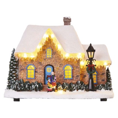 LED vianočný domček, 20,5 cm, 3x AA, vnút., teplá biela