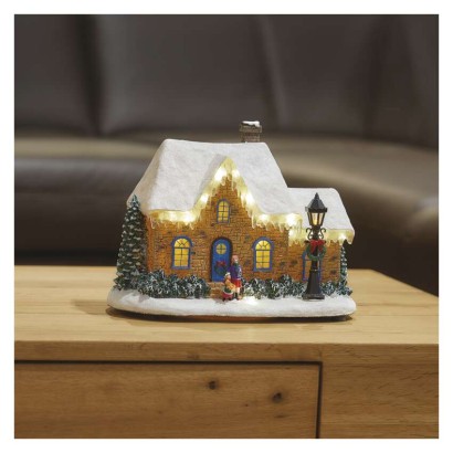 LED vianočný domček, 20,5 cm, 3x AA, vnút., teplá biela