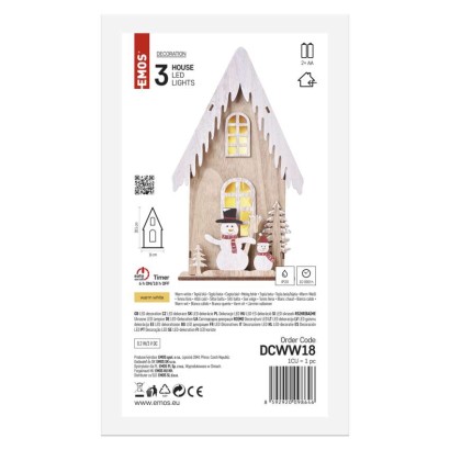 LED Holzdekoration – Häuschen mit Schneemännern, 28,5 cm, 2x AA, Innen, warmweiss, Timer