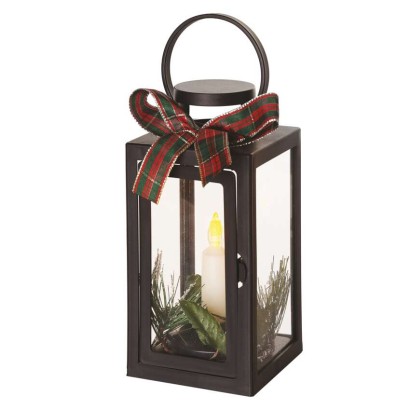 LED Deko – Weihnachtslaterne mit Kerze, schwarz, 20 cm, 3x AAA, Innen, Vintage