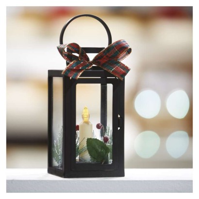 LED Deko – Weihnachtslaterne mit Kerze, schwarz, 20 cm, 3x AAA, Innen, Vintage