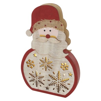 LED Holzdekoration – Santa, 30 cm, 2x AA, Innen, warmweiss, Timer