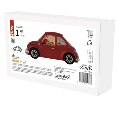 LED-dekoratsioon – auto jõulumehega, 10 cm, 3x AA, tuppa, soe valge, ajasti