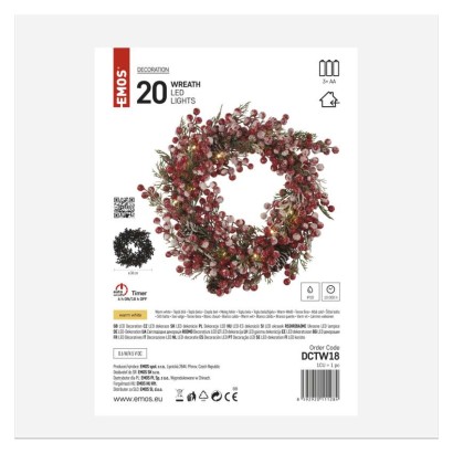 LED zdobený vianočný veniec – 38 cm, 3x AA, vnútorný, teplá biela, časovač