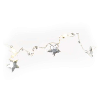 LED Weihnachtslichterkette silberfarben – Sternchen, 1,9 m 2x AA, Innen, warmweiss, Timer