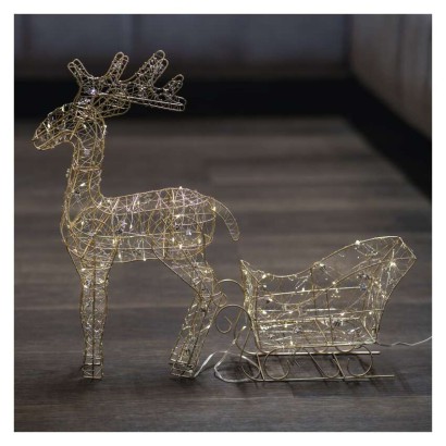 LED ziemeļbriedis ar ragavām, 47 cm, 3x AA, liet. iekštelpās, silti balts, ar taimeru