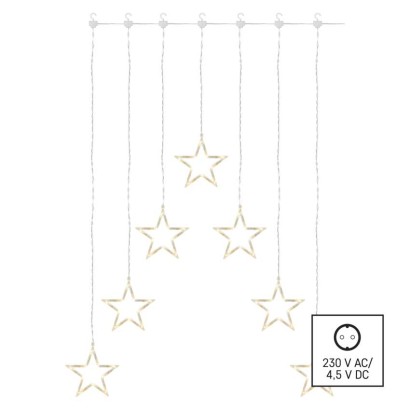 LED vianočný záves – 7 hviezd, 67x125 cm, vnútorný, teplá biela