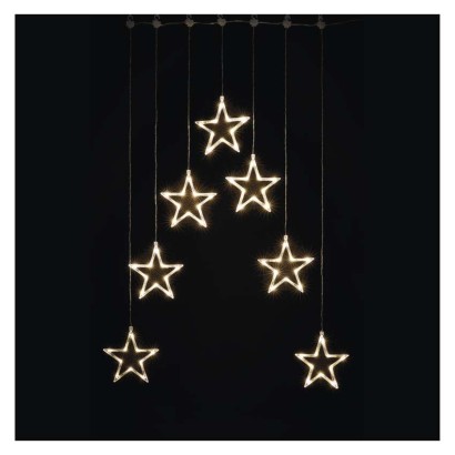 LED vianočný záves – 7 hviezd, 67x125 cm, vnútorný, teplá biela