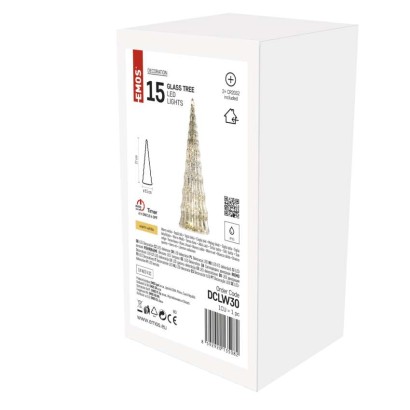 LED stikla eglīte, 27 cm, 2x CR2032, iekštelpās, silti balta, taimeris