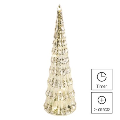 LED stikla eglīte, 27 cm, 2x CR2032, iekštelpās, silti balta, taimeris