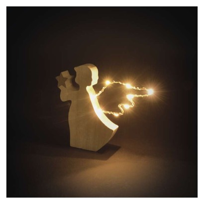 LED Holzdekoration – engel, 13 cm, 2x AAA, innen, warmweiß, Zeitschaltuhr