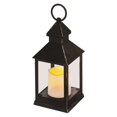 LED Dekoration – Laterne antik schwarz blinkend, 3x AAA, Innen, Vintage, Timer