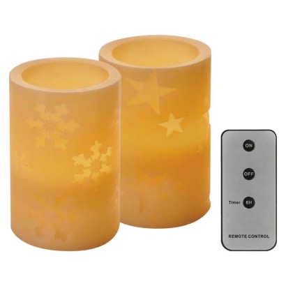 LED dekoráció – 2x viasz gyertya, 12,5 cm, 2x AA, távirányító, időzítő