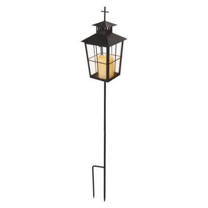 Lampion cmentarny LED, czarny, metalowy, 3x AAA, IP44