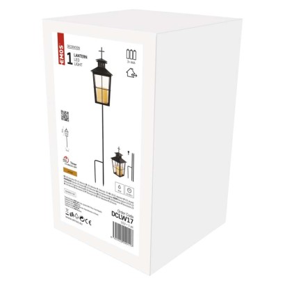 Lampion cmentarny LED, czarny, metalowy, 3x AAA, IP44
